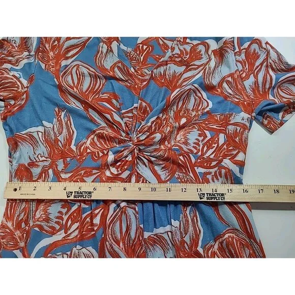 Soft Surroundings Maxi Dress L Blue Red Floral Twist Front Empire Soft Knit - Picture 13 of 14